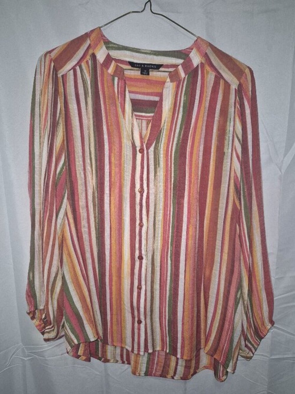 Zac & Rachel Striped Blouse Top Womens Medium M Pink Orange Boho